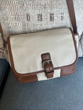Coach Hadley Field Cream and Brown Leather Crossbody Bag - Classic Buckle Detail
